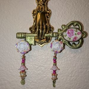 Floral Dangle Earrings with Pink and Gold Accents